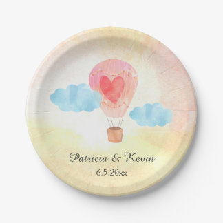 Watercolor Hot Air Balloon Wedding Paper Plate