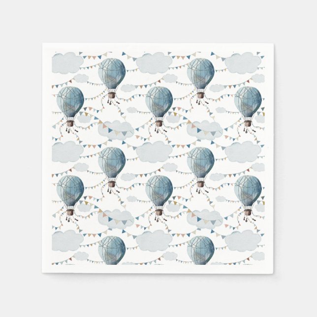 Watercolor Hot Air Balloon White // Kid’s Birthday Napkin (Front)
