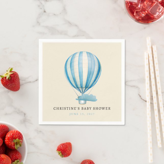 Watercolor Hot Air Balloons Baby Shower Napkin (Insitu)