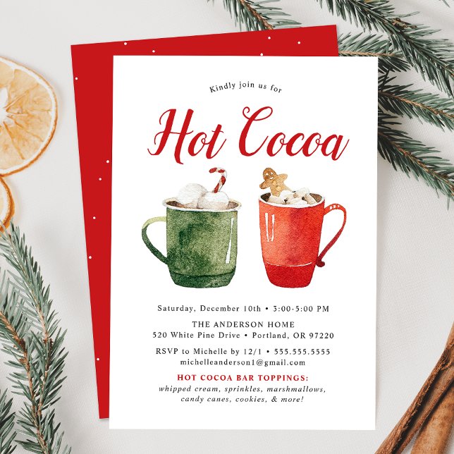 Watercolor Hot Cocoa Christmas Party Invitation (Creator Uploaded)