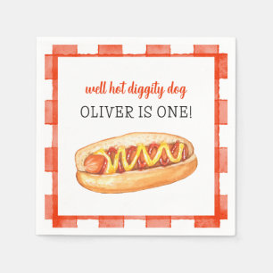 Watercolor Hot Dog 1st Birthday Napkin