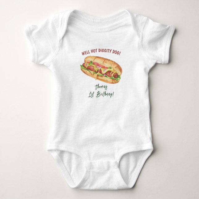 Watercolor Hot Dog Kids Birthday Baby Bodysuit (Front)