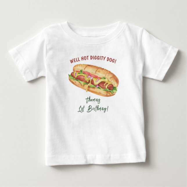 Watercolor Hot Dog Kids Birthday Baby T-Shirt (Front)