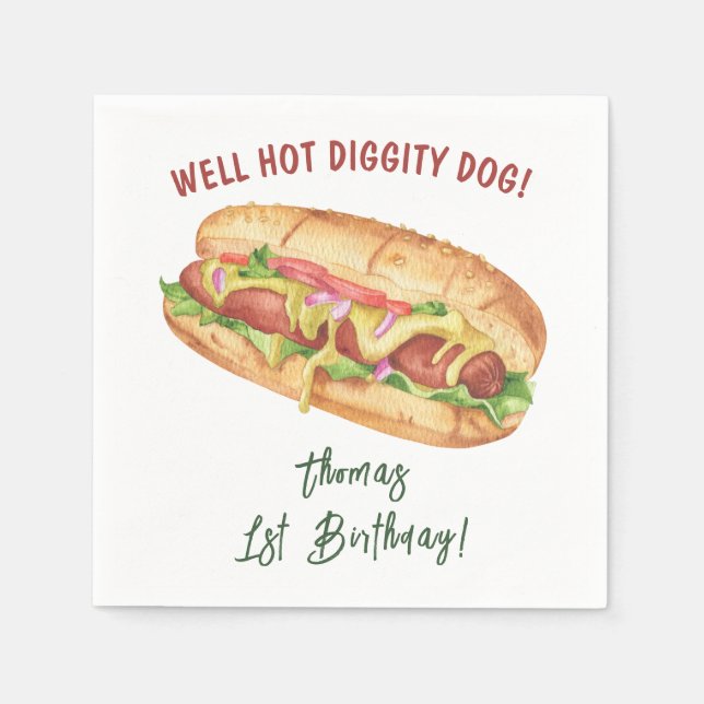 Watercolor Hot Dog Kids Birthday Napkin (Front)
