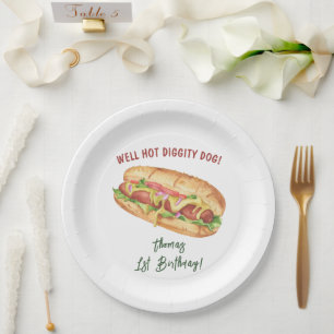 Watercolor Hot Dog Kids Birthday Paper Plate