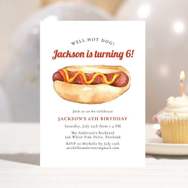 Watercolor Hot Dog Kids Birthday Party Invitation (Creator Uploaded)