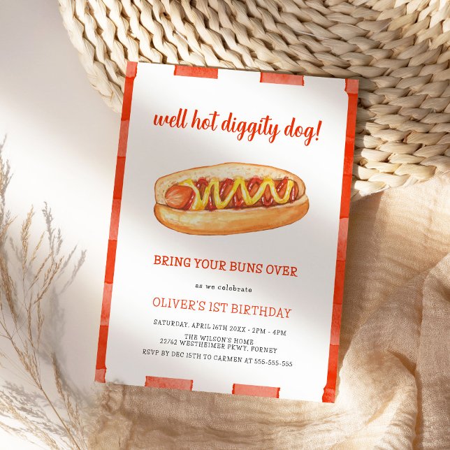 Watercolor Hot Dog Kids Birthday Party Invitation (Creator Uploaded)