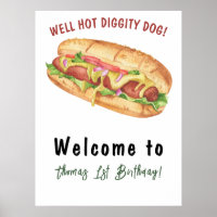 Watercolor Hot Dog Kids Birthday