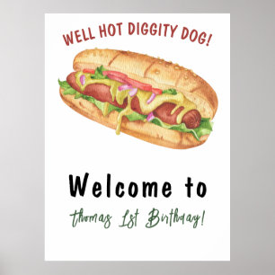 Watercolor Hot Dog Kids Birthday Poster