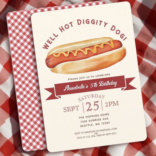 Watercolor Hot Dog Summer Kids Birthday Party Invitation (Creator Uploaded)