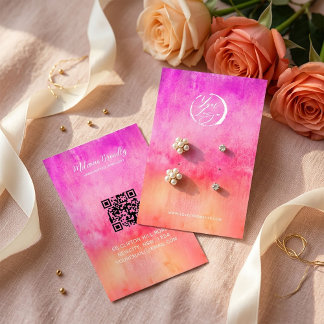 Watercolor Hot Pink and Orange Earrings Display Business Card