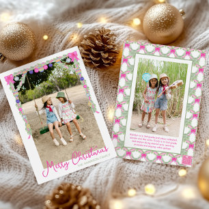 Watercolor Hot Pink Bows Garland Christmas Photo Holiday Card
