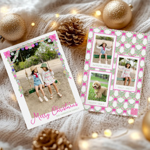 Watercolor Hot Pink Bows Garland Christmas Photo Holiday Card