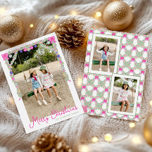 Watercolor Hot Pink Bows Garland Christmas Photo