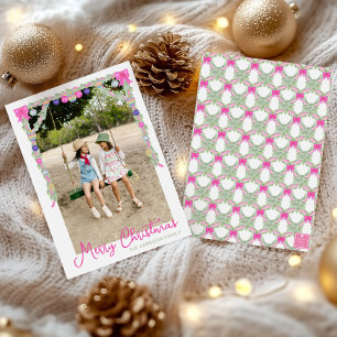 Watercolor Hot Pink Bows Garland Christmas Photo Holiday Card