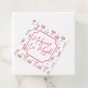 Watercolor Hot Pink Mahjong Cocktails Favour Tags