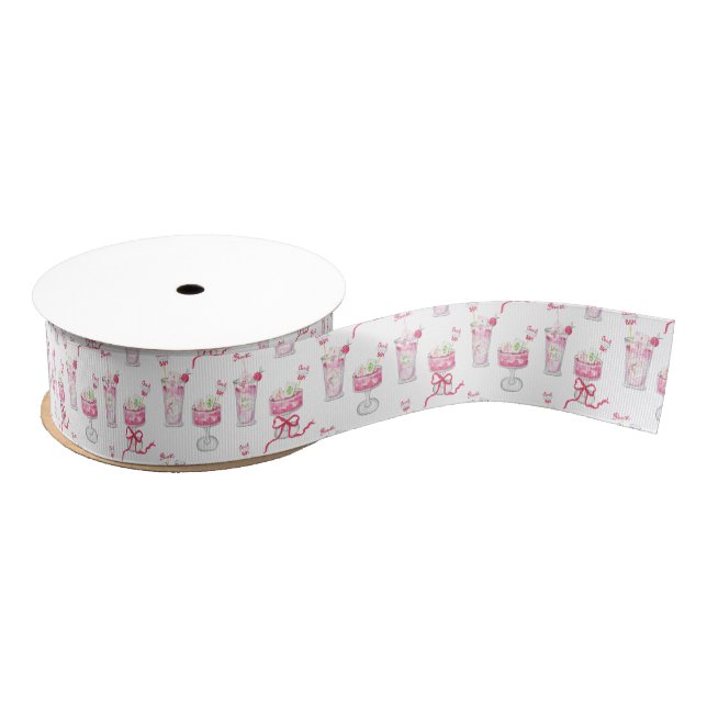 Watercolor Hot Pink Mahjong Cocktails Grosgrain Ribbon (Spool)