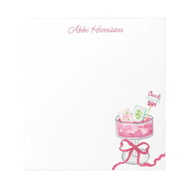Watercolor Hot Pink Mahjong Cocktails Notepad (Front)