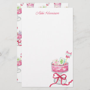 Watercolor Hot Pink Mahjong Cocktails Stationery