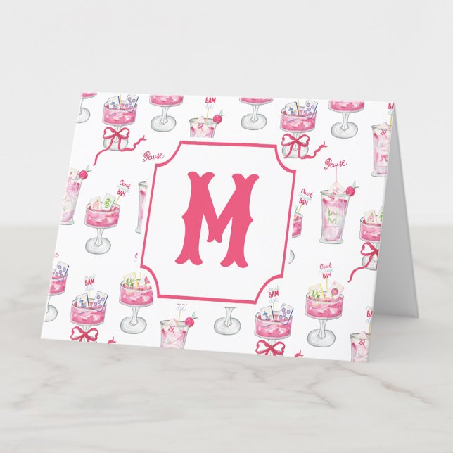 Watercolor Hot Pink Mahjong Cocktails Thank You Card (Creator Uploaded)