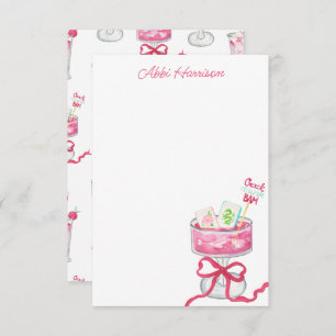 Watercolor Hot Pink Mahjong Cocktails Thank You Card