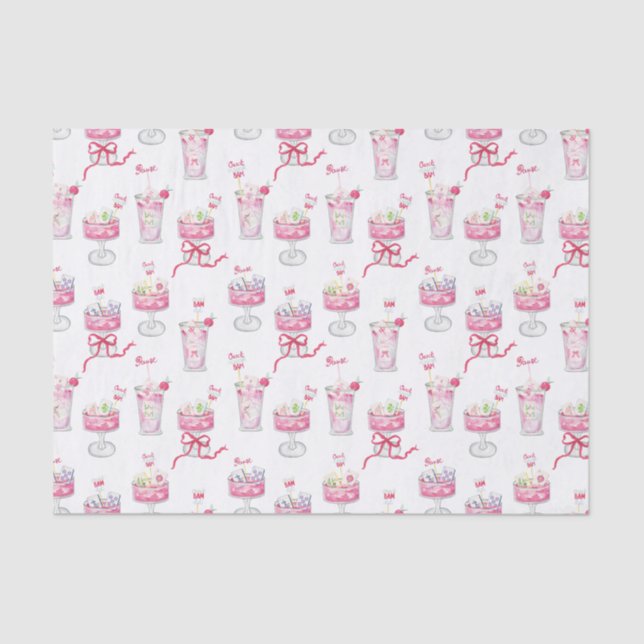 Watercolor Hot Pink Mahjong Cocktails Tissue Paper (Front)