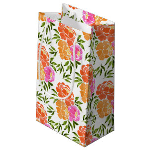 Watercolor Hot Pink Orange Floral Colourful Small Gift Bag