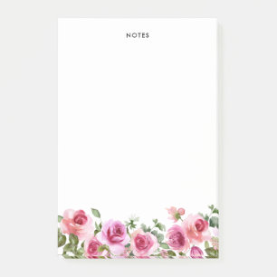 Watercolor Hot Pink Rose Flowers Personised Note