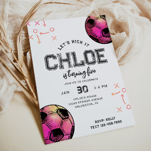 Watercolor Hot Pink Soccer Birthday Invitation