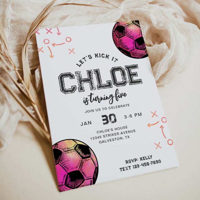Watercolor Hot Pink Soccer Birthday Invitation (Creator Uploaded)