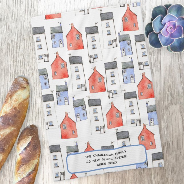 Watercolor House Art Personalised Tea Towel (Watercolor house art personalized tea towel housewarming gift)