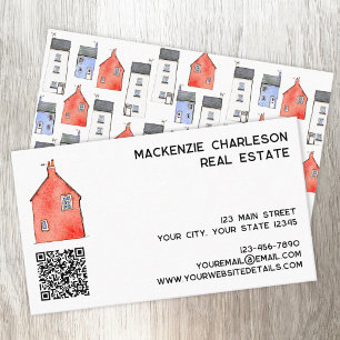 Watercolor House Art QR code Real Estate Business Card