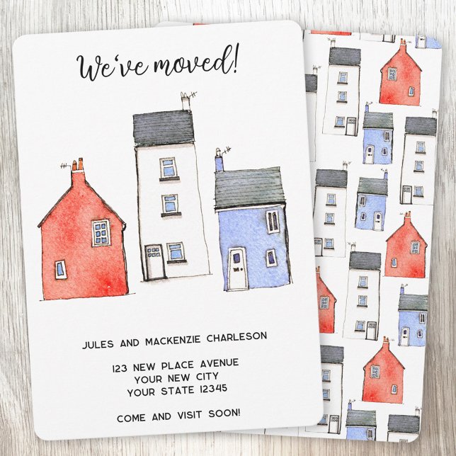 Watercolor House Change of Address Announcement (Watercolour house personalized moving new home we have moved announcement)