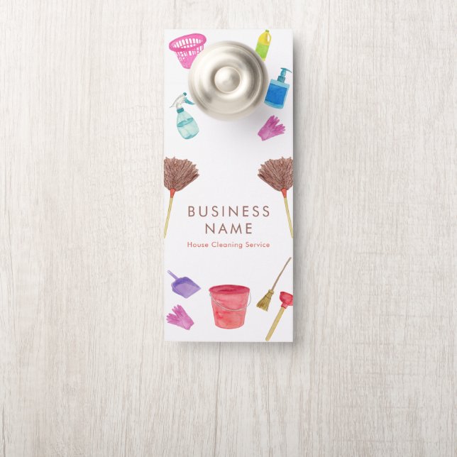 Watercolor House Cleaning Supplies Colourful Moder Door Hanger (On Knob)