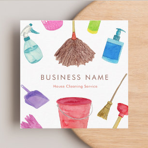 Watercolor House Cleaning Supplies Colourful Moder Square Business Card