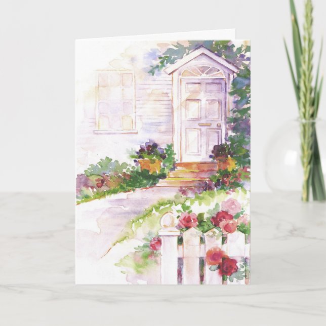 Watercolor house door customisable card (Front)