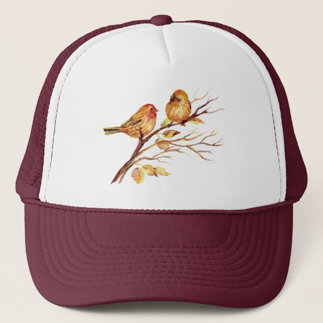 Watercolor House Finch Bird Wildlife Nature art Trucker Hat (Front)