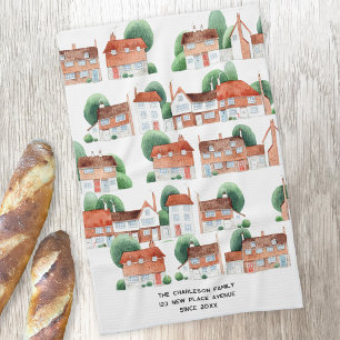 Watercolor House Home Art Personalized New Home Tea Towel