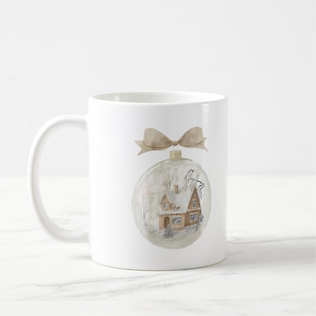 Watercolor House in Snow Globe Coffee Mug (Left)