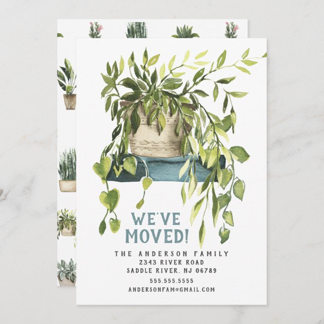 Watercolor House Plants Moving Announcement (Front/Back)