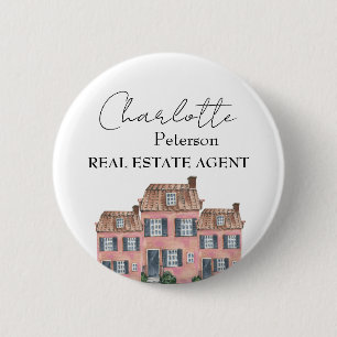 Watercolor House Real Estate Name Tag Custom 6 Cm Round Badge