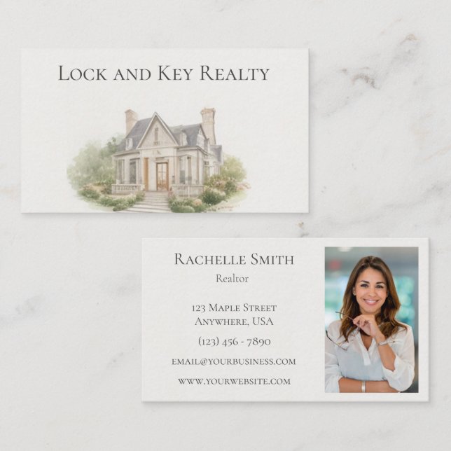 Watercolor House Realty Real Estate Agent Photo Business Card (Front/Back)