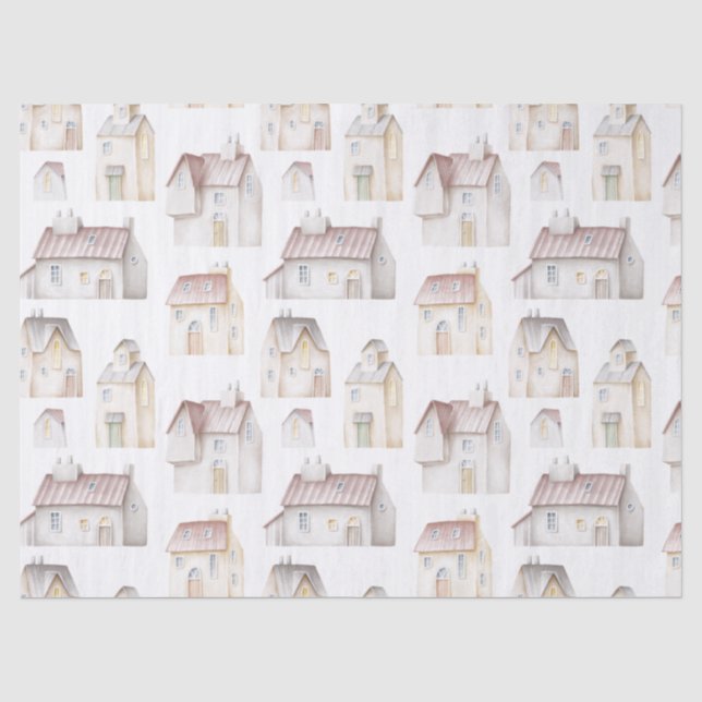 Watercolor Houses Decoupage Tissue Paper (Front)