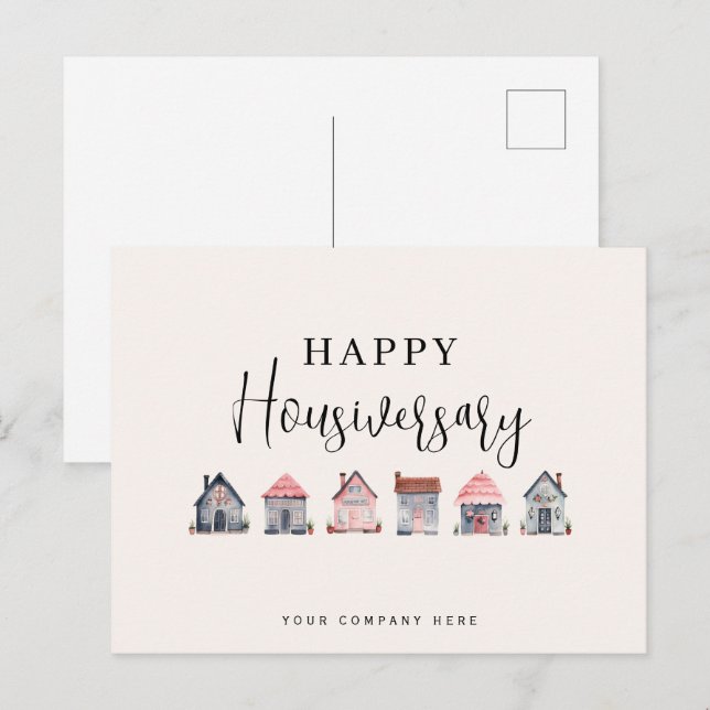 Watercolor Houses Happy Housiversary Postcard (Front/Back)