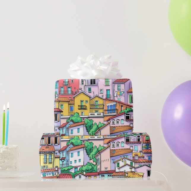 Watercolor Houses Homes Real Estate  Wrapping Paper (Party Gifts)