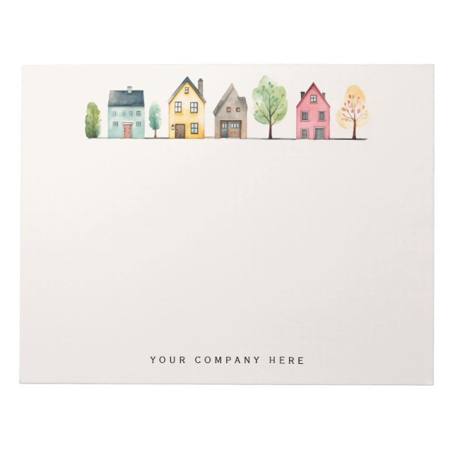 Watercolor Houses Realty Office  Notepad (Front)