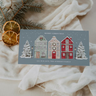 Watercolor Houses Slate Blue Holiday Card