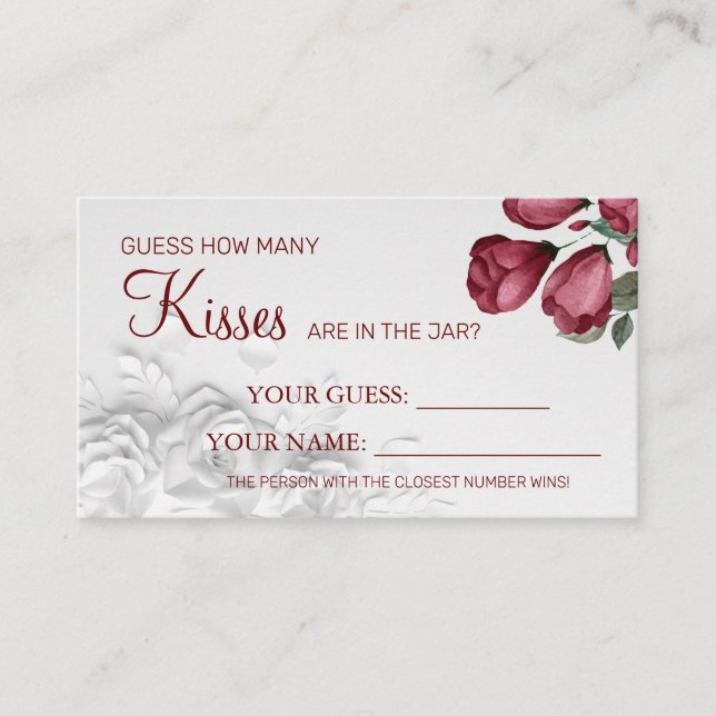 Watercolor How many kisses Bridal Shower card game (Front)