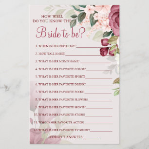 Watercolor How well do you know bride game card