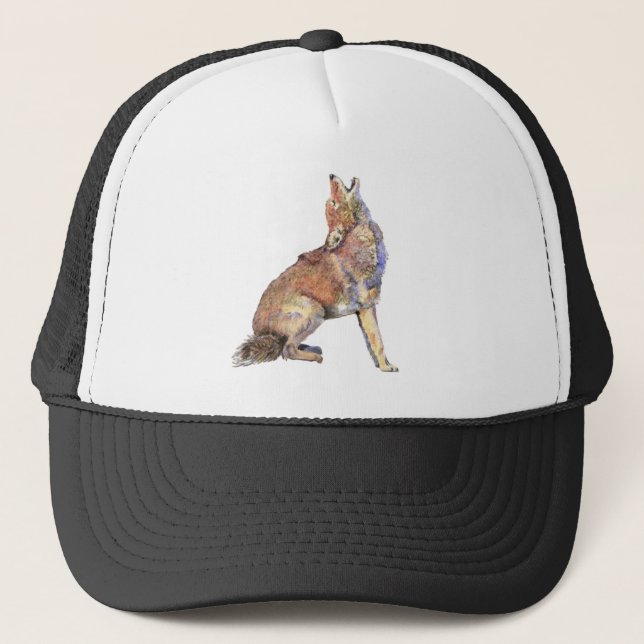 Watercolor Howling Coyote, Animal, Nature Wildlife Trucker Hat (Front)